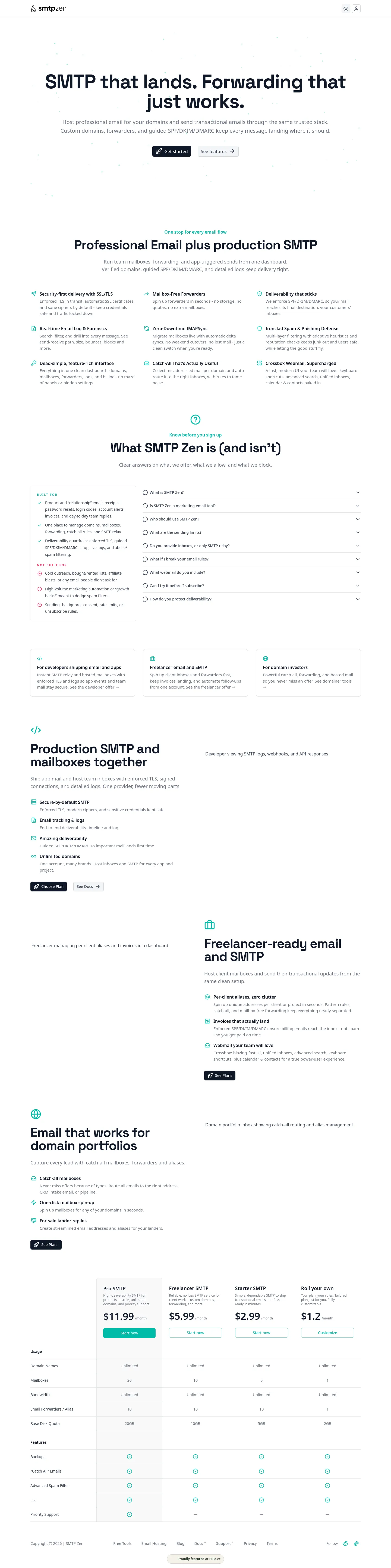 SMTPZen.com - Reliable SMTP, professional mailboxes and email forwarding for developers, freelancers and growing online projects.