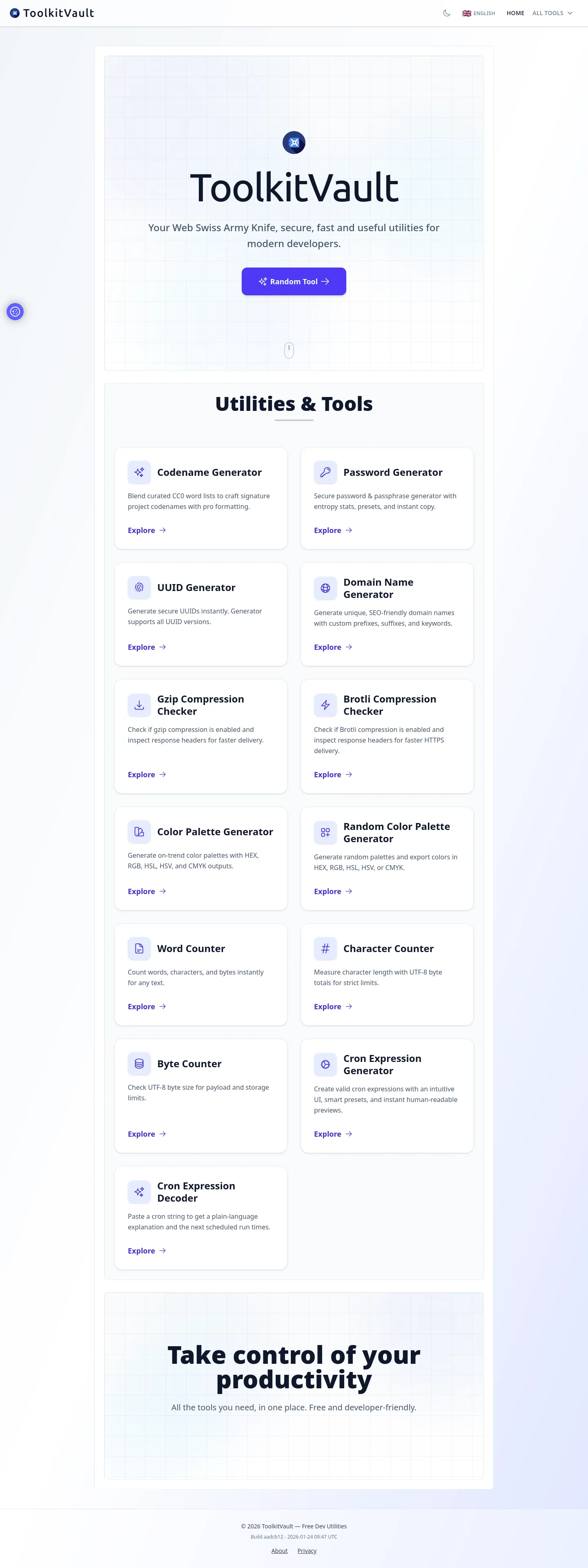 Toolkitvault.com - Free, secure, fast and useful utilities for modern developers.