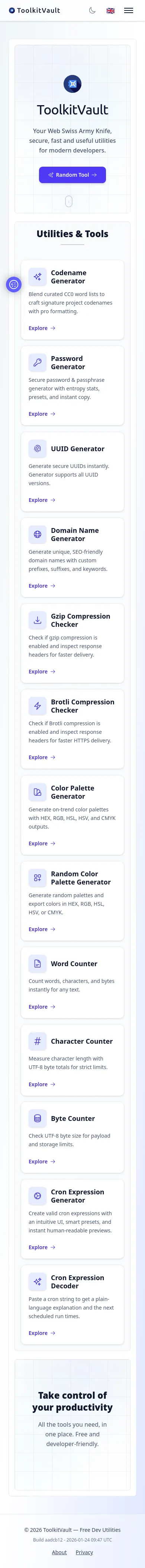 Toolkitvault.com - Free, secure, fast and useful utilities for modern developers.